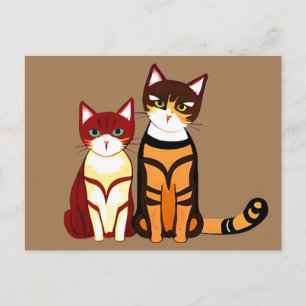 Carte Postale Chat tigre rayé et chaton gingembre