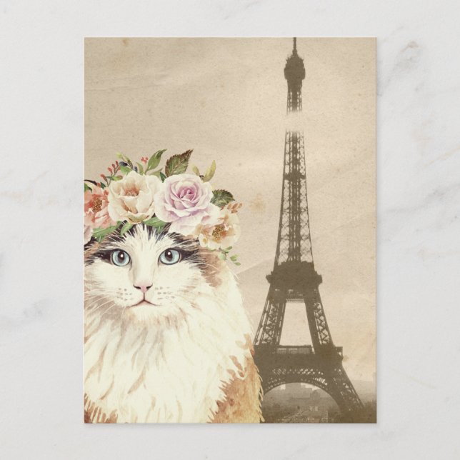 Carte Postale Chat & Tour Eiffel (Devant)