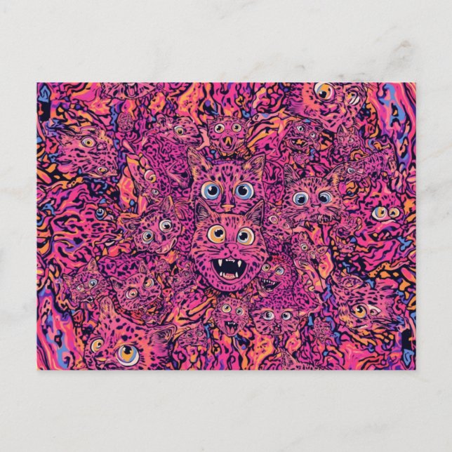 Carte Postale Chat trippy psychédélique dans un néon vibrant (Devant)
