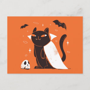 Carte Postale Chat Vampire Noir Drôle pour Halloween