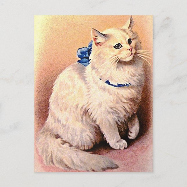 Carte Postale Chat vintage avec Bleu Bow (Devant)