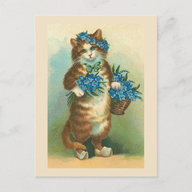 Carte postale "Chat Vintage avec Oublier-moi-non" (Devant)