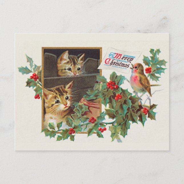 Carte Postale Chat Vintage Noël mignon (Devant)