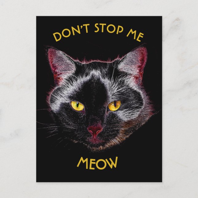 Carte Postale Chat violet Noir Dessin Avec Yellow Eyes (Devant)