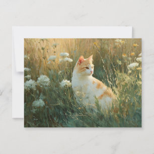 Carte Postale Chat Whimsical dans un champ Fleur sauvage
