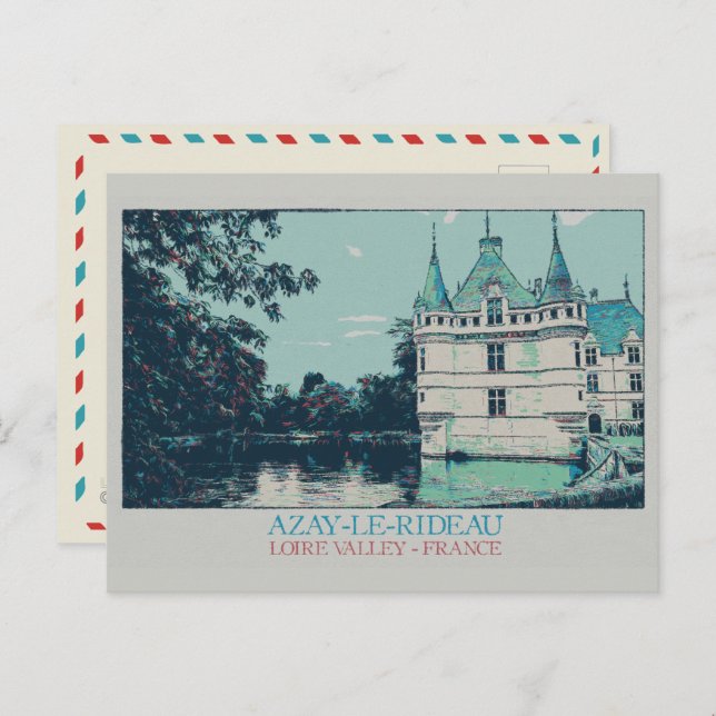 Carte Postale Château Azay-le-Rideau dans la vallée de la Loire, (Devant / Derrière)