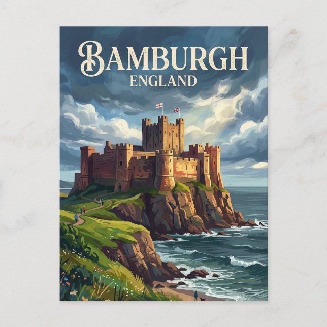 Carte Postale Château de Bamburgh Angleterre (Devant)