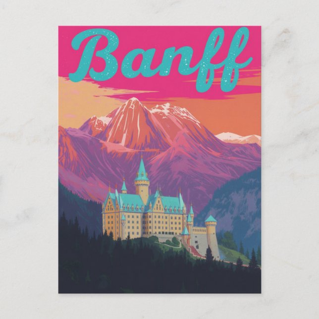 Carte Postale Château de Banff Montagnes Art Rétro (Devant)