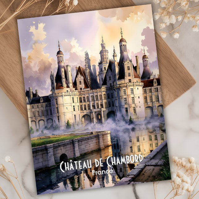 Carte Postale Château de Chambord Loire France Aquarelle Château (Chateau de Chambord Loire France Watercolor Castle Postcard. Personalized Text available.)
