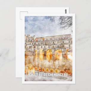 Carte Postale Château de Chenonceau Lieu de voyage Aquarelle