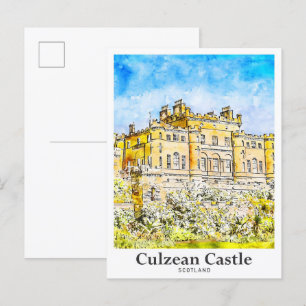 Carte Postale Château de Culzean Ecosse Voyage Aquarelle