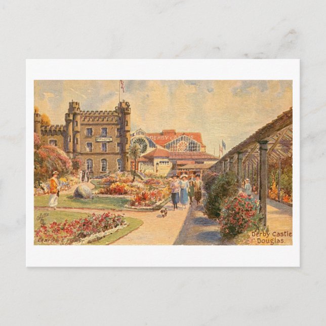 Carte Postale Château de Derby vintage à Douglas (Devant)