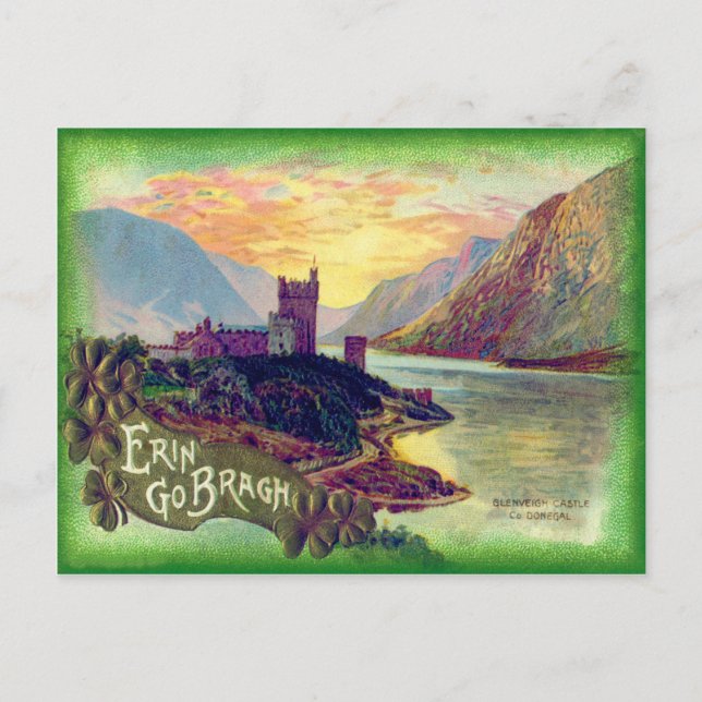 Carte Postale Château de Glenveigh Donegal Shamrock d'or (Devant)