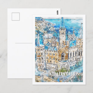 Carte Postale Château de Hohenzollern Allemagne Aquarelle de voy