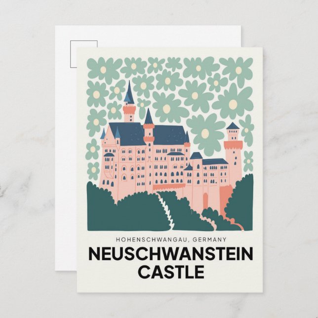 Carte Postale Château de Neuschwanstein Allemagne voyage art flo (Devant / Derrière)
