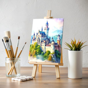 Carte Postale Château de Neuschwanstein aquarelle peinture