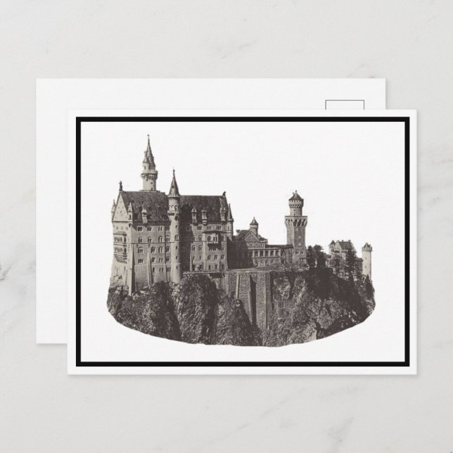 Carte Postale Château de Neuschwanstein Art historique noir et b (Devant / Derrière)