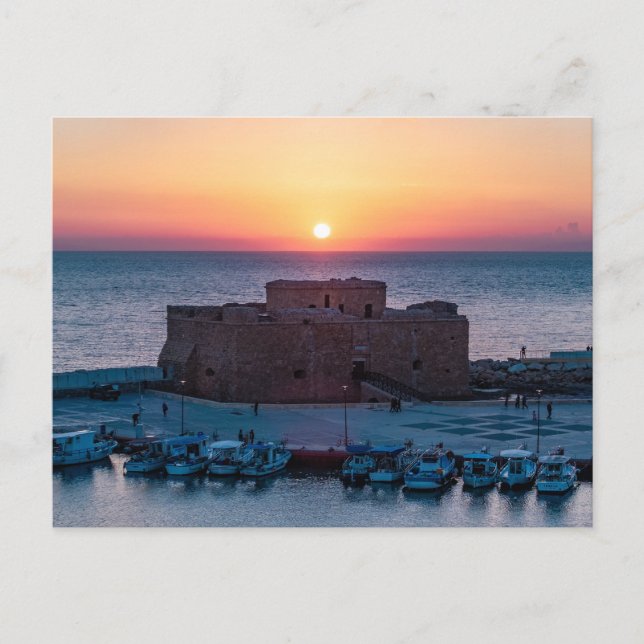 Carte Postale Château de Paphos au coucher du soleil, vue drone (Devant)