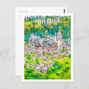 Carte Postale Château de Peles Roumanie Fameux Voyage Aquarelle