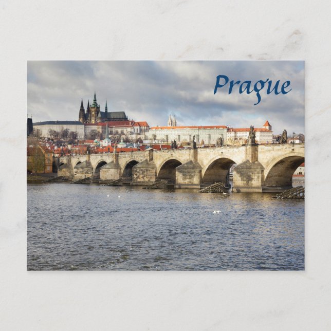 Carte Postale Château de Prague et pont Charles photo souvenir (Devant)