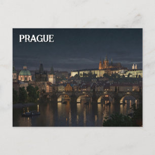 Carte Postale Château de Prague et pont de Charles Voyage de nui