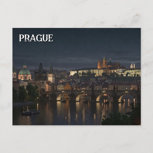 Carte Postale Château de Prague et pont de Charles Voyage de nui (Devant)