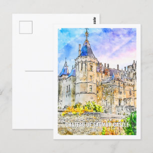 Carte Postale Château de Saumur Chateau Place de Voyage Aquarell