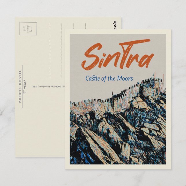 Carte Postale Château de Sintra Moors illustration Portugal (Devant / Derrière)