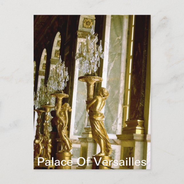 Carte Postale Château de Verailles Hall des miroirs Statue d'or (Devant)