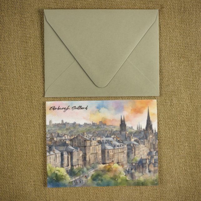 Carte Postale Château d'Écosse Édimbourg Aquarelle Voyage (edinburgh scotland watercolor postcard)