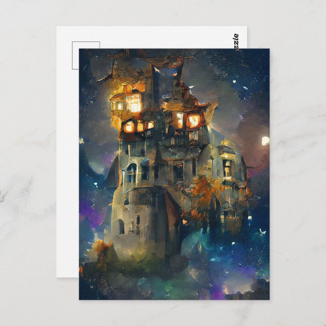 Carte Postale Château d'Halloween, Fantôme d'Halloween, Art japo (Devant / Derrière)