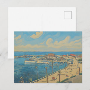 Carte Postale Château et port de Paphos, style aquarelle