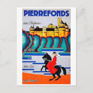Carte Postale Château médiéval de Pierrefonds,femme à cheval,vin
