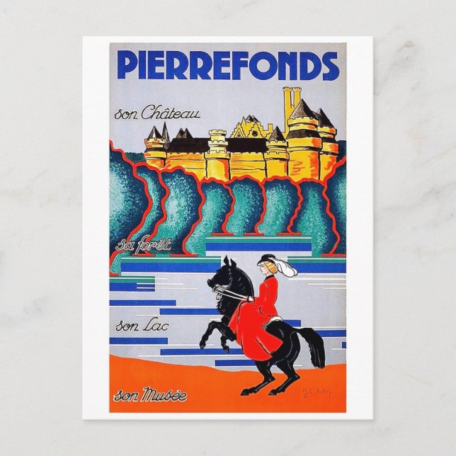 Carte Postale Château médiéval Pierrefonds, femme à cheval, vint (Devant)