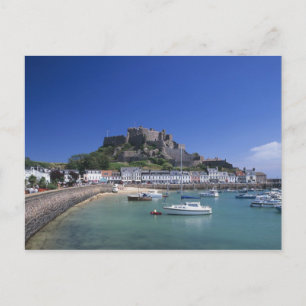 Carte Postale Château Mont Orgueil et port, Gorey, Jersey