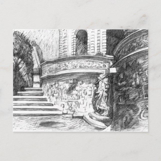 Carte Postale Château pencilart Monochrome noir & blanc (Devant)