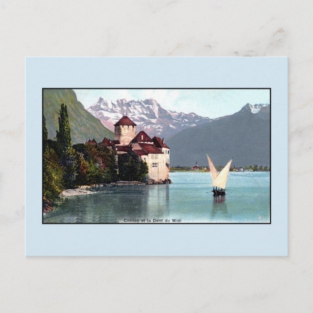 Carte Postale Château vintage du Lac Léman (Devant)