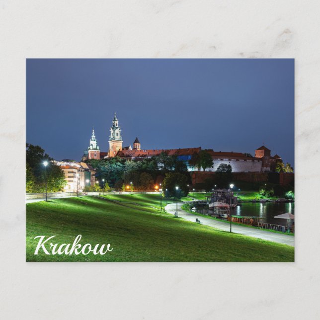 Carte Postale Château Wawel la nuit à Cracovie, Pologne (Devant)