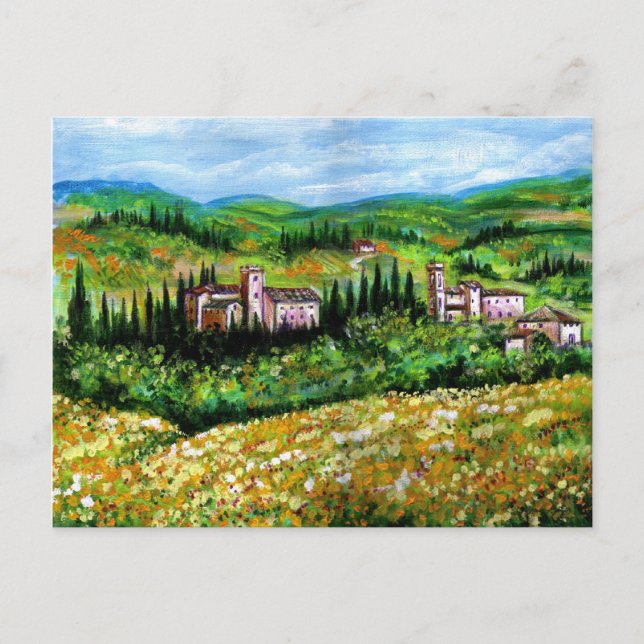 CARTE POSTALE CHÂTEAUX EN CHIANTI PAYSAGE, CHAMPS DE FLEURS JAUN (Devant)