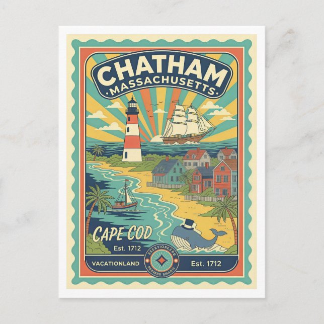 Carte Postale Chatham, MA Rétro Voyage des Années 1950 (Devant)