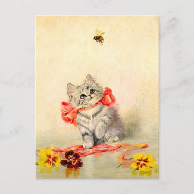 Carte Postale Chaton au ruban rouge (Devant)