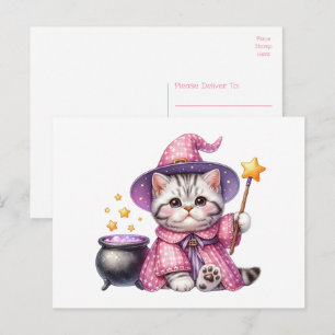 Carte Postale Chaton Chouette Sorcière Bonjour, Amour, Pensée po