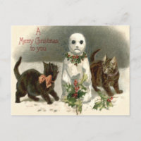 Chaton Curieux Bonhomme de Neige Couronne de Houx