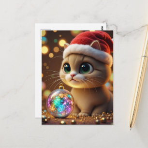 Carte Postale Chaton de Noël adorable