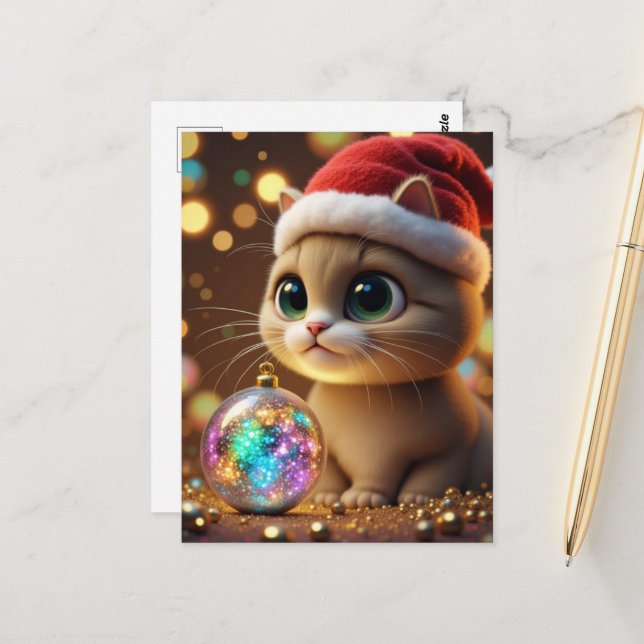 Carte Postale Chaton de Noël adorable (Devant/Arrière en situation)