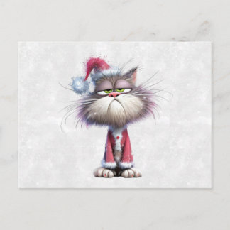 Carte Postale Chaton de Noël Grincheux