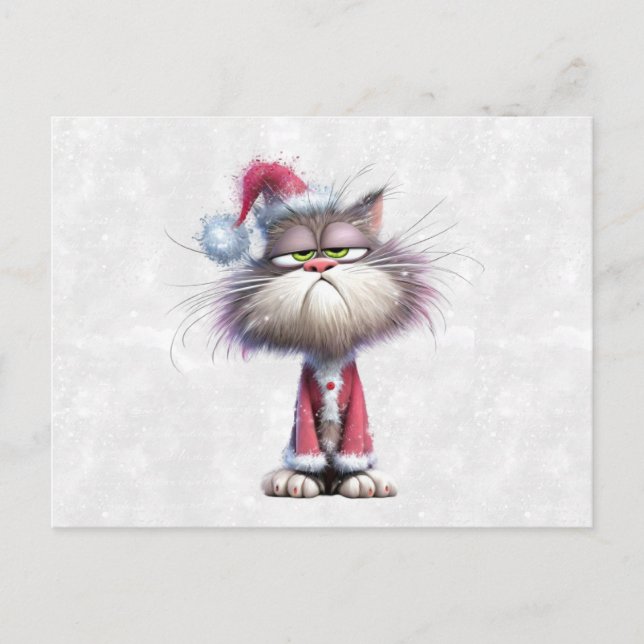 Carte Postale Chaton de Noël Grincheux (Devant)