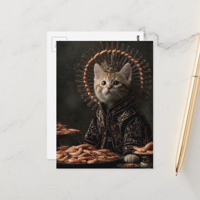 Carte Postale Chaton et la crevette (Devant/Arrière en situation)