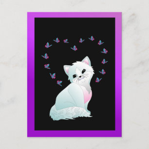 carte postale chaton et papillons