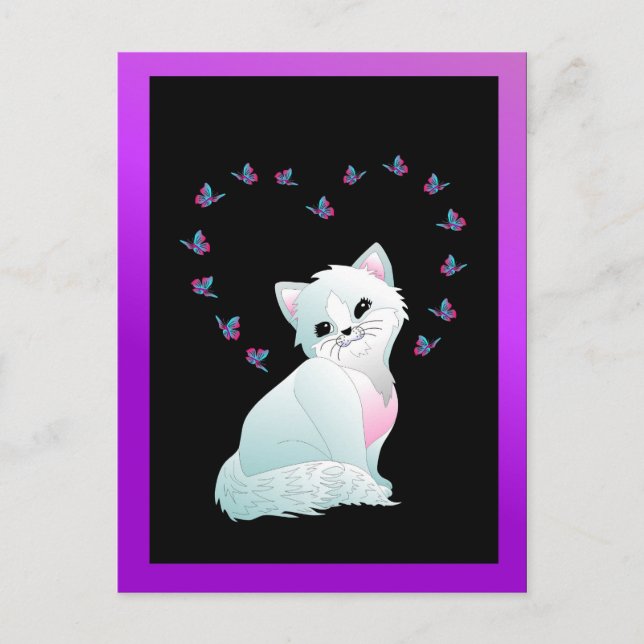 carte postale chaton et papillons (Devant)